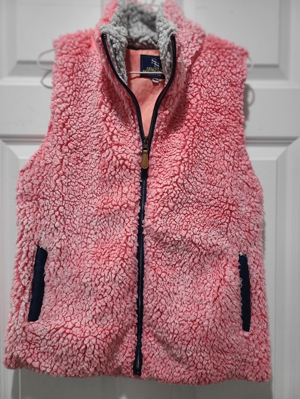 Simply Southern Pink Fleece Faux Fur Zip Up Vest Small